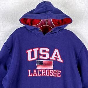 Lacrosse Unlimited USA Embroidered Hoodie Sweatshirt Mens L Blue Preppy Gym